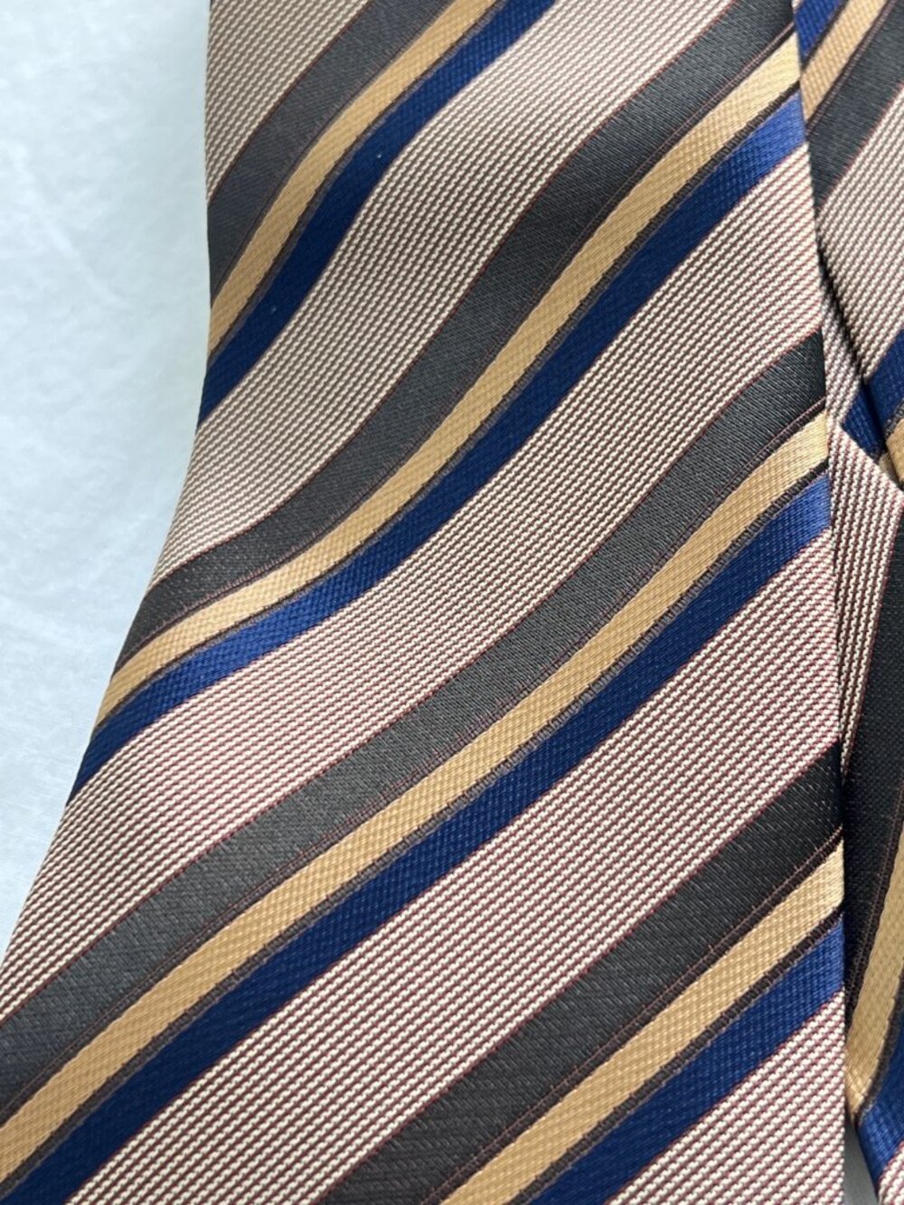 Vintage Giorgio Armani 4" Silk Tie Made Italy Brown Blue Tan Stripe Wide